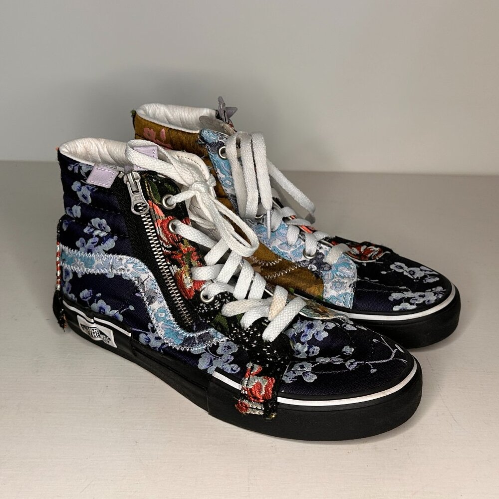 Vns SK8 Hi Side Zip Multi-Print Canvas Sneakers Women Size 7.5